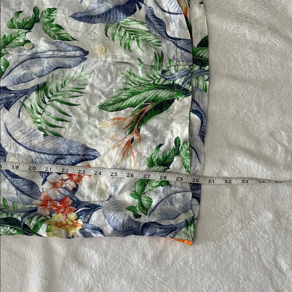 Tommy Bahama Tropical Print Shirt - Green and Orange Accents - Picture 12 of 13